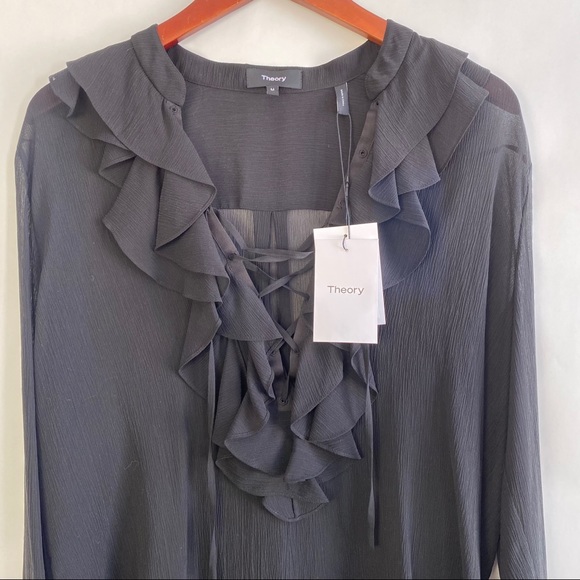 Theory Rianala Black 100% Silk Lace Chiffon Top - Picture 7 of 15